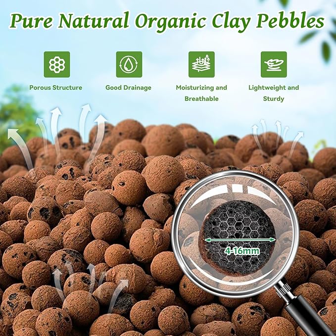 Riare 16 LBS Organic Expanded Clay Pebbles for Plants- 4mm-16mm Natural Leca Balls Lightweight Hydroponic Clay Pebbles Aggregate for Indoor Plants, Hydroponic Growing, Plants Drainage, Aquaponics