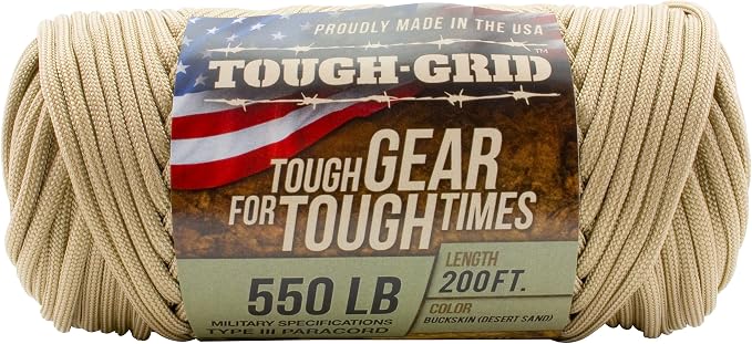 TOUGH-GRID 550 Paracord, Type III Mil-Spec Nylon Rope - 200 Ft Buckskin - Image 3