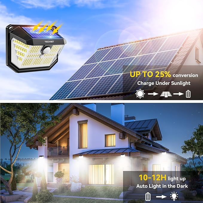 TECKNET 231 LED Solar Motion Lights Outdoor Waterproof, 6 Pack 300° Angle & 3 - Image 2