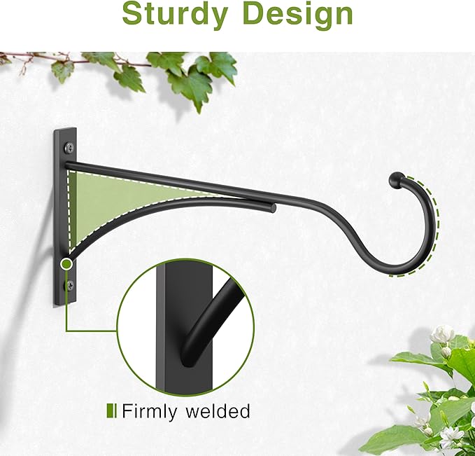 Outdoor Plant Hanging Hooks for Wall: 11 Inch Black Metal Bracket for Hanging Baskets, Bird Feeders, Wind Chimes, Flower Baskets, Yoga Mat, Lanterns. 1 Pack