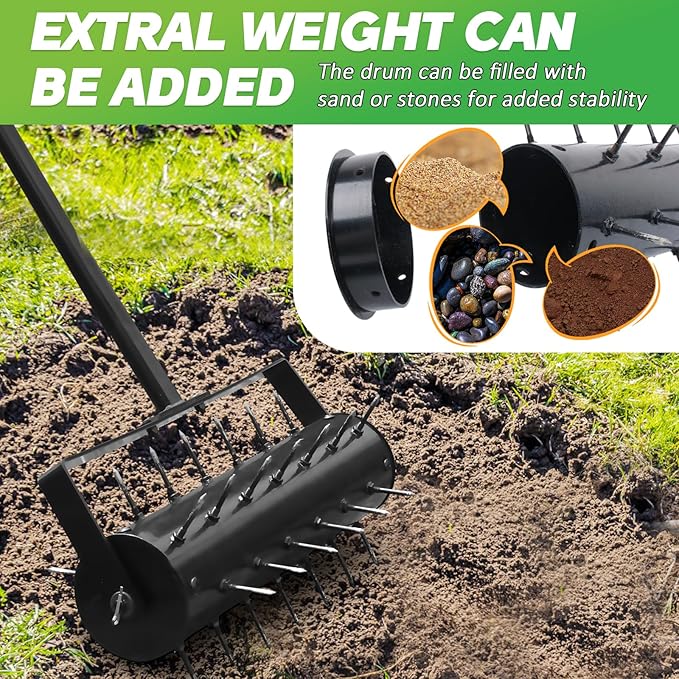Rolling Lawn Aerator with 42 Spikes, No Assembly Required, Heavy-Duty Manual Lawn Tool for Soil Loosening and Grass Root Growth, Garden Yard Aeration Tool
