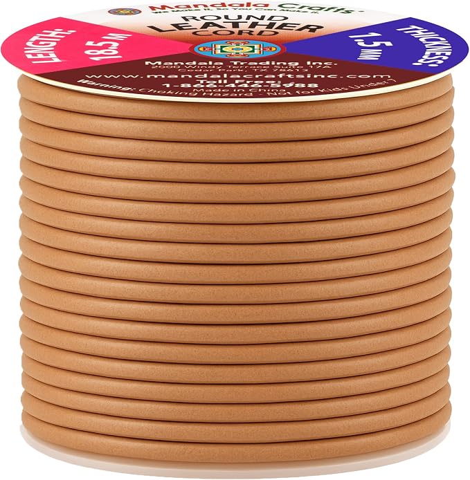 Mandala Crafts Round Genuine Tan Leather Cord - Image 2