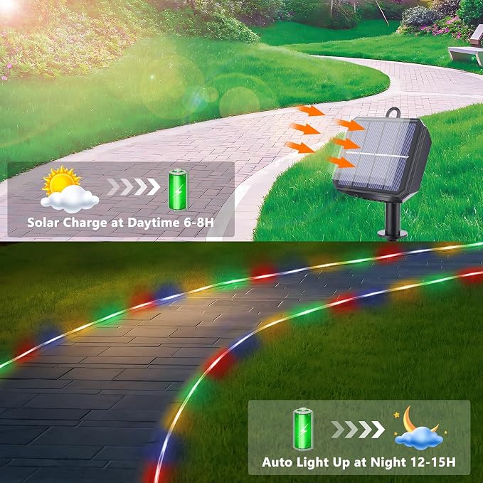 Solar Rope Lights, 2 Packs Total 66ft 200LED Solar String Lights, 8 Modes - Image 4