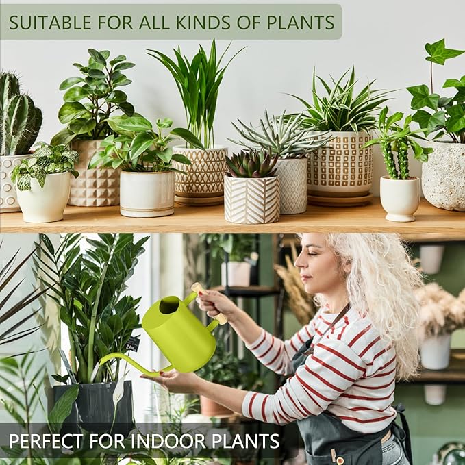 Watering Can Indoor Plants, 35oz Small Stainless Steel Metal Watering Can Modern Decorative Watering Pot with Long Spout for Indoor House Plant Bonsai Garden Flowers (Bright Green)