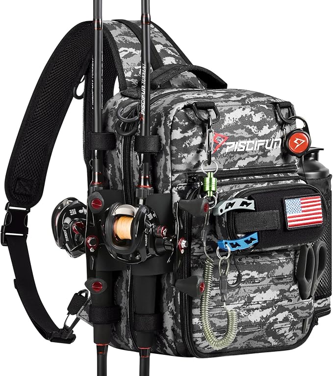 Piscifun Fishing Tackle Backpack, Convertible Sling or Waist Pack, 16-Pocket by Piscifun