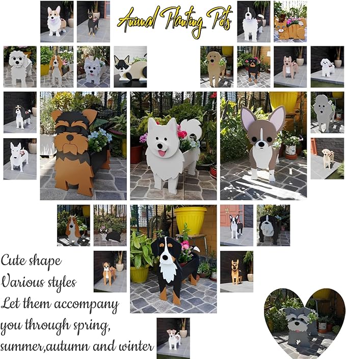 English Shepherd Dog Planter Plant Pots,Cute Garden Dog Flower Planter,Dog Planters Birthday Gifts for Women,Office,Indoor/Outdoor Decor（9.45 * 6.38 * 13.39in）