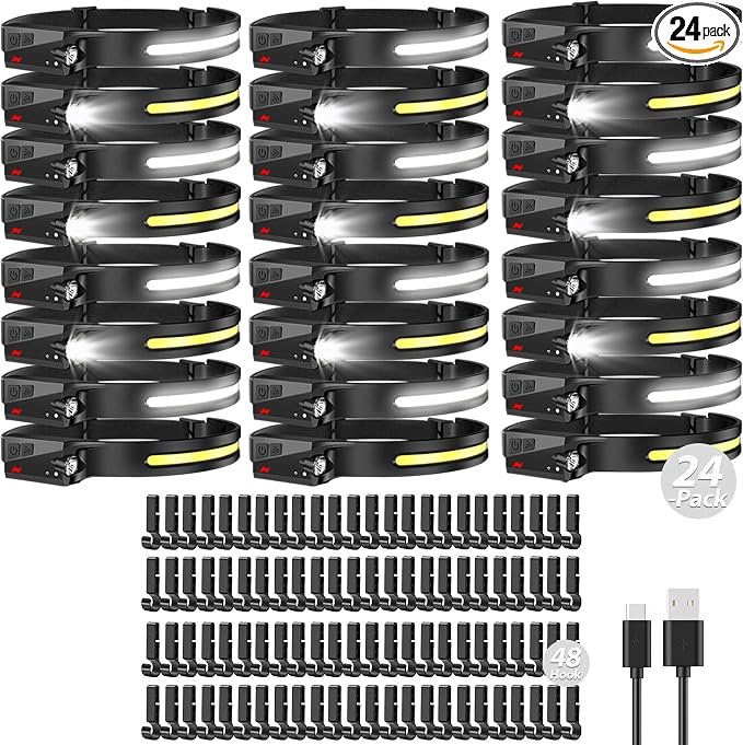 Bud K 24pack Headlamp Rechargeable, 1000 Lumen Headlamps by BUDK