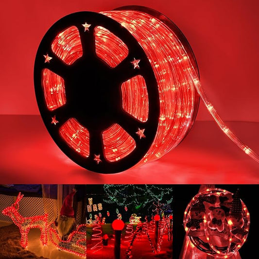 50ft LED Rope Lights Outdoor, 360 LED Connectable and Flexible Tube Lights with 8 Modes, Waterproof LED Rope Lighting for Garden, Patio, Pool, Bedroom, Party, Indoor Outdoor Christmas Decoration (Red)