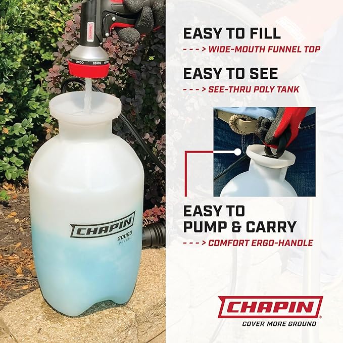 Chapin 20002 Made in USA 2 -Gallon Lawn and Garden Pump Pressured Sprayer, for Spraying Plants, Garden Watering, Lawns, Weeds and Pests, Translucent White