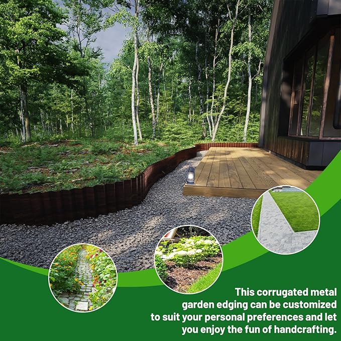 SnugNiture Corrugated Metal Garden Edging,12" x 20' Sturdy Lawn Edging Border,Landscape Edging Border for Lawn, Flower Bed,Garden and Yard(Brown)