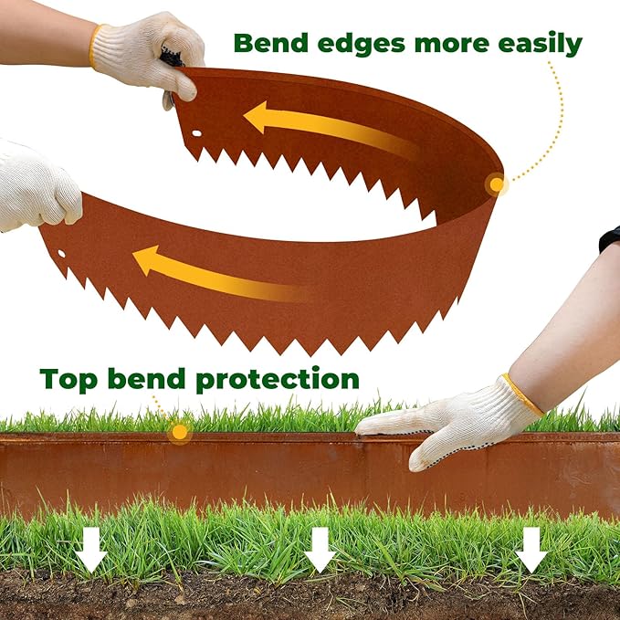 Cor Ten Steel Garden Metal Landscape Edging 40 inch with Top Bending Protection Pre-Rusted Cor Ten Steel Garden Edging 6 Pack Edge for Lawn Yard (10 inch-180 Degree Bend, Rusted)