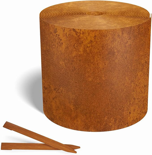 Worth Galvanized Steel Landscape Edging 10" x50' Metal Garden Edging Roll Flexible Bender Border with 16Pcs Stakes for Lawn, Flower Bed Edges, Rust-Like Color