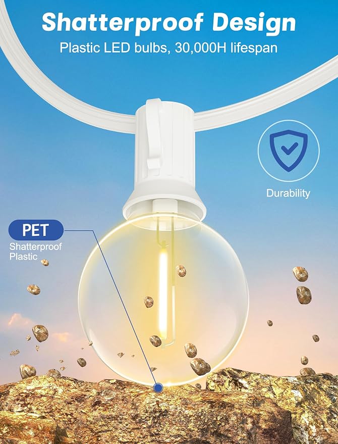 SUNSGNE G40 Globe White String Lights Outdoor - 100FT White Patio Lights - Image 4