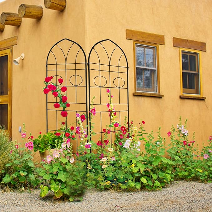 Metal Garden Trellis Rustproof Trellis for Climbing Plants Outdoor Flower Support (Black-4 Pack, 78.7"x19.7")