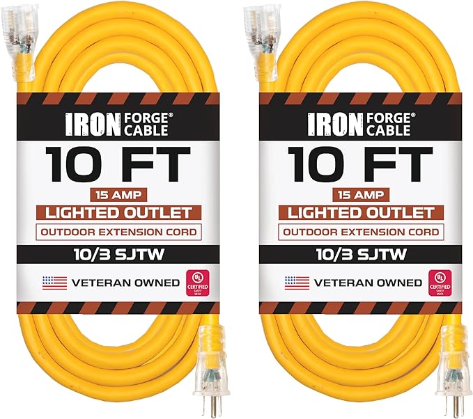 Iron Forge Cable Outdoor Extension Cord 10 Ft, 2 Packs by IronForgeCable