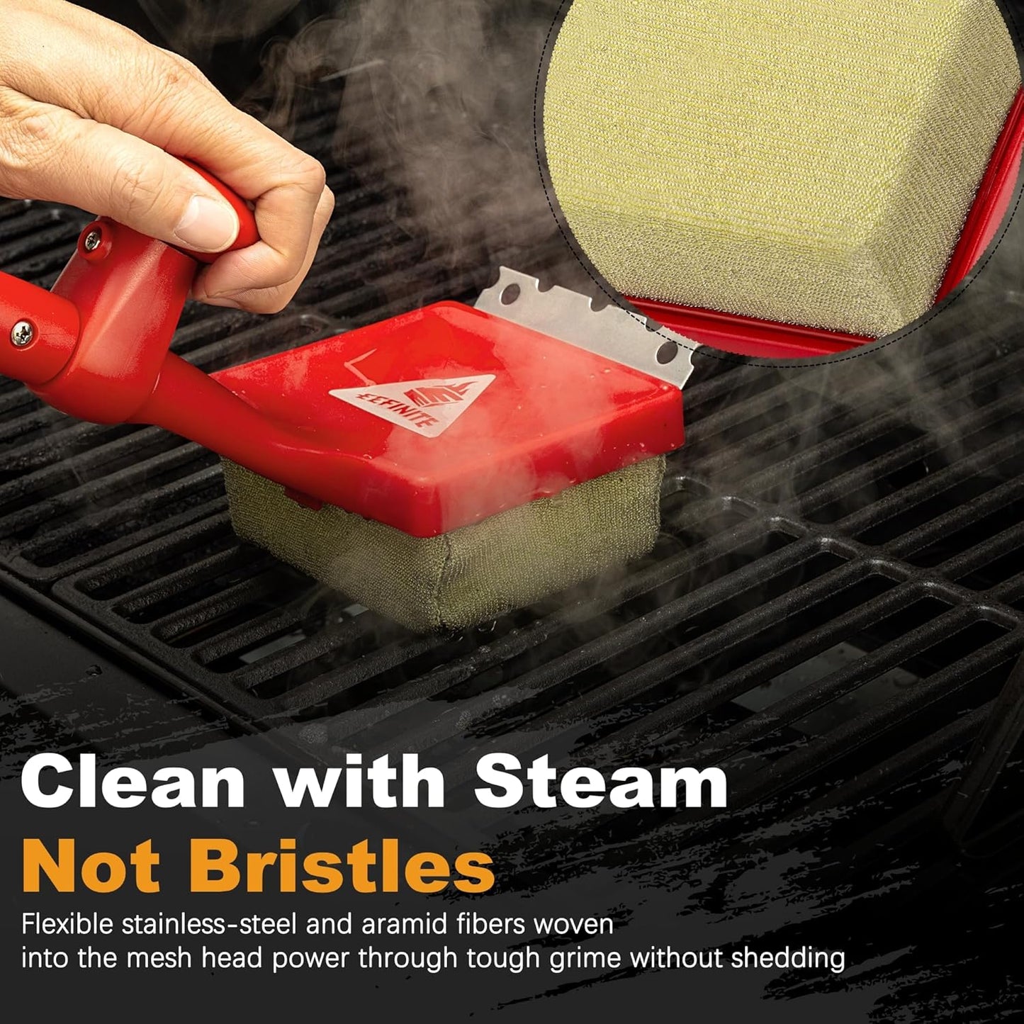 BBQ Grill Cleaner Brush, EEFINITE Steam Grill Brush for Outdoor Grilling with Replacement Scrub Sponge + Superior Scraper, Safe No Wire Bristle Barbecue Scrubber Brush for Grills Cleaning Tool