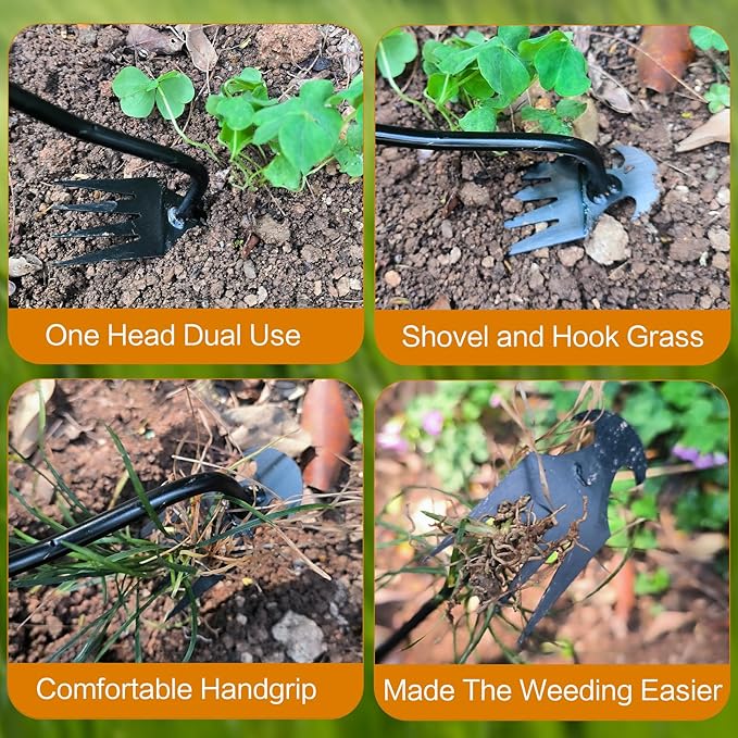 Weeding Artifact Uprooting Garden Weeding Tool, Upgraded Weed Removal Tool, Stainless Steel/Manganese Steel Weed Puller Manual Weeders for Home Gardening Yard Farmland (12in Black Metal Handle)