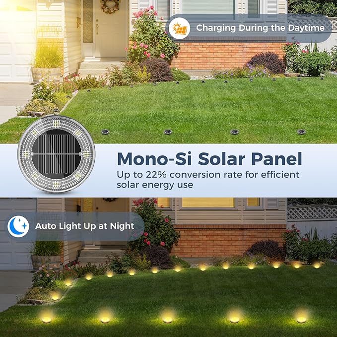 Peasur Mini Solar Ground Lights, 24 Pack Flat Solar Disc Lights Outdoor - Image 3