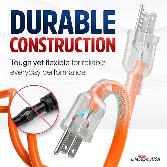 100ft Outdoor/Indoor Extension Cord 12/3 Gauge Extra Heavy Duty 3 Prong SJTW - Image 3