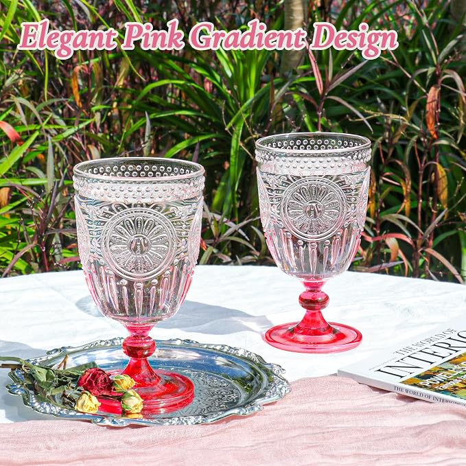XUWAIDSGN 6Pcs Plastic Vintage Wine Glasses 13.5oz Reusable Embossed Goblet - Image 3