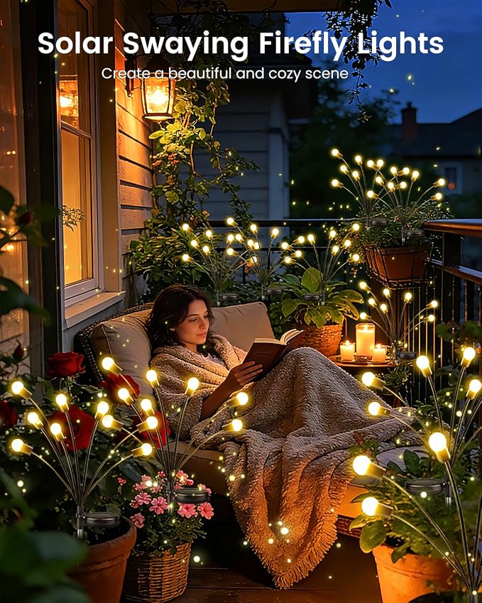 OZS 8 Pack Total 64 LED Solar Firefly Lights Fairy Outdoor - Image 4