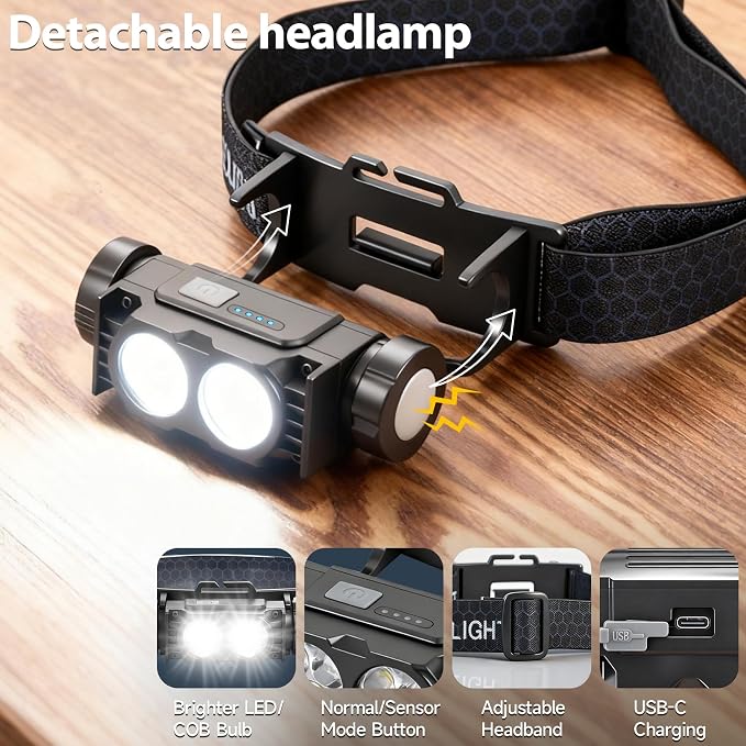 Bud K 12pack Headlamp Rechargeable, 5000L Super Bright Light LED Rechargeable - Image 3