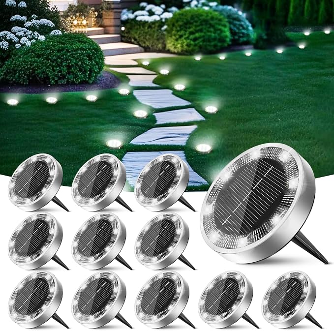 Peasur Mini Solar Ground Lights Outdoor, 12 Pack Flat Solar Powered Disc Lights by Peasur