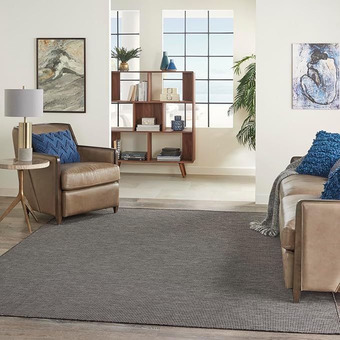 Nourison Positano Indoor-Outdoor Charcoal 9' x 12' Area Rug, Easy Cleaning, Non Shedding, Bed Room, Living Room, Dining Room, Backyard, Deck, Patio (9x12)