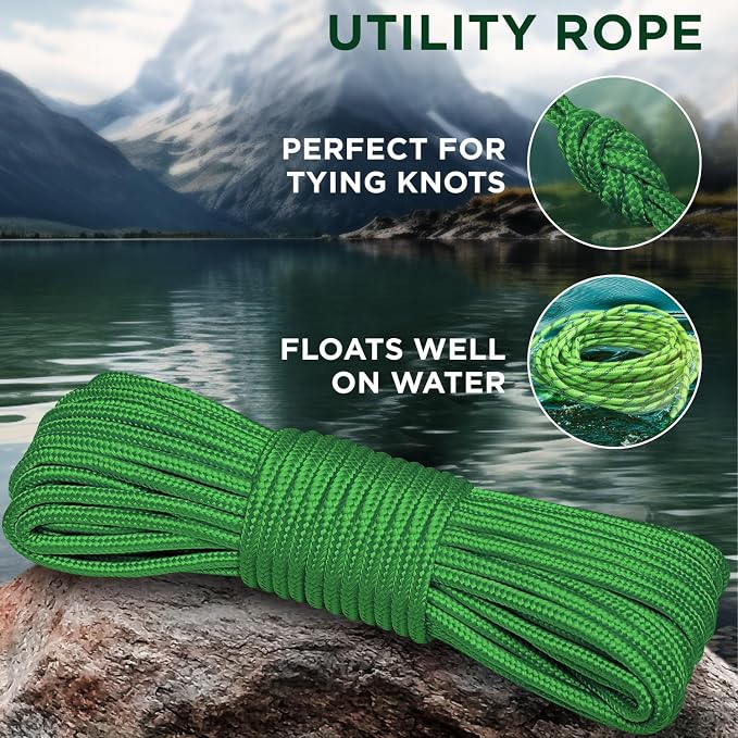 TECEUM Rope – 90 Feet x 1/4 Inch – Green – Strong All-Purpose Utility Rope – - Image 3
