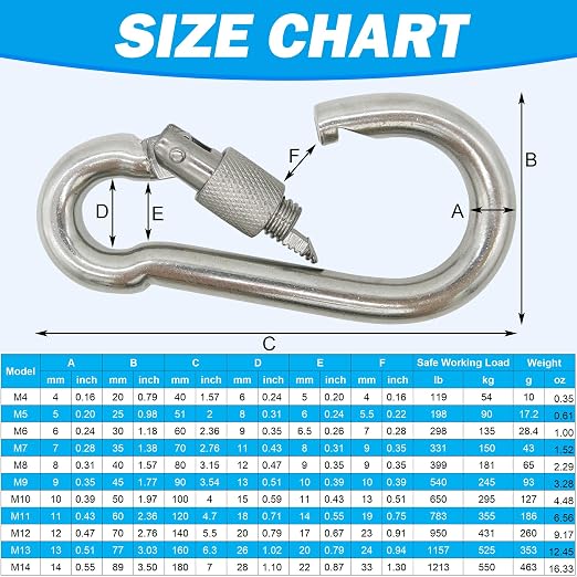 304 Stainless Steel Carabiners -2.36 inch Heavy Duty, Durable & Rust-Free Clips - Image 6