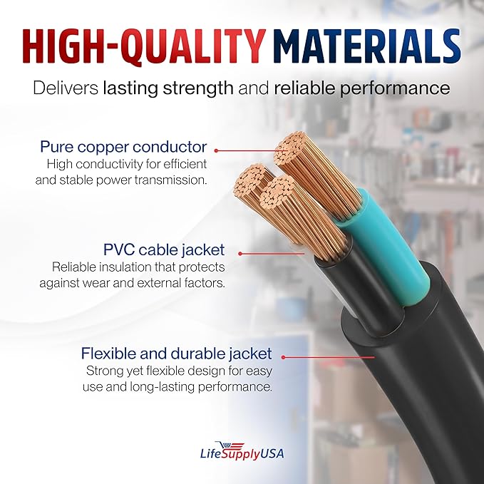 10ft Outdoor/Indoor Extension Cord 10/3 Gauge Ultra Heavy Duty 3 Prong SJTW - Image 4