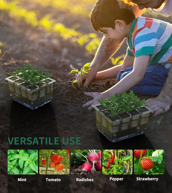 Seed Starter Tray, 60-Cells Seedling Starter Trays with Grow Light, Self-Watering Seed Germination Kit for Indoor Gardening Seed Starting (5 Pack, Clear Base)