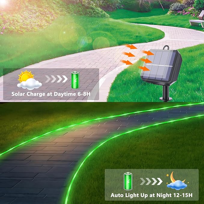 Solar Rope Lights, 2 Packs Total 132ft 400LEDSolar String Lights, 8 Modes - Image 4
