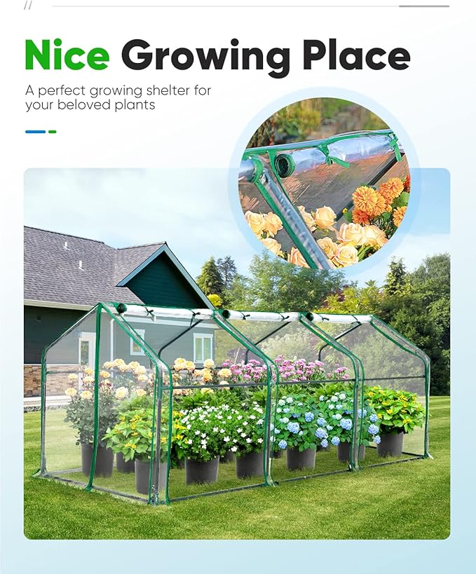 Quictent Portable Mini Cloche Greenhouse w/ Elevated Bottom, Reinforced High Light Transmission Waterproof UV-Resistant Hot House for Indoor Outdoor, w/ 50 T-Shaped Plant Tag, 95" x 36" x 36" (Clear)