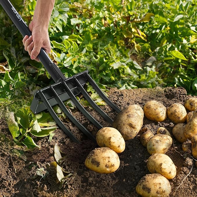 VEVOR Garden Fork, 5-Tine Gardening Pitchfork with Metal Handle, 41 in Heavy Duty Digging Fork with Y Grip, Forged Steel Spading Fork for Hay Potato Composting Transplanting Aeration