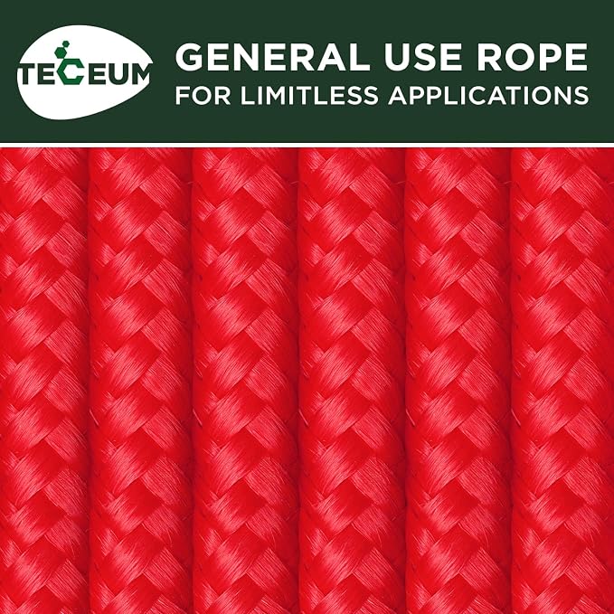 TECEUM Rope – 90 Feet x 1/4 Inch – Red – Strong All-Purpose Utility Rope – - Image 9