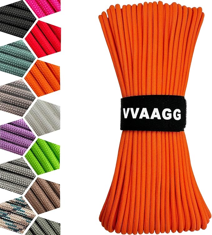 VVAAGG 1000 Orange Paracord 200FT Utility Parachute Cord 4mm Nylon String12 by ParacordSpecialist