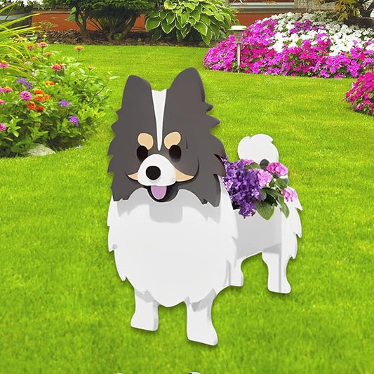 Grey and White Pomeranian Dog Planter Plant Pots,Cute Garden Dog Flower Planter,Dog Planters Birthday Gifts for Women,Office,Indoor/Outdoor Decor（9.45 * 6.65 * 12.13in）