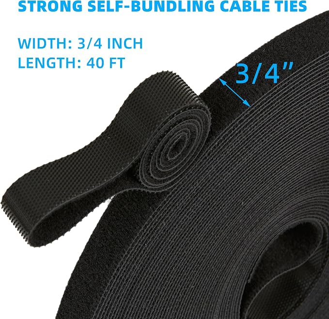 40FT x 3/4 inch Hook and Loop Roll, Reusable Fastening Cable Ties, Office and - Image 2