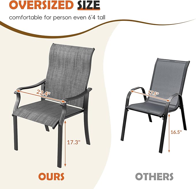 UDPATIO Patio Dining Chairs Set of 2, High Back Wide Seat Outdoor Furniture Chairs with All Weather Breathable Textilene, for Lawn Garden Backyard Deck, Dark Grey