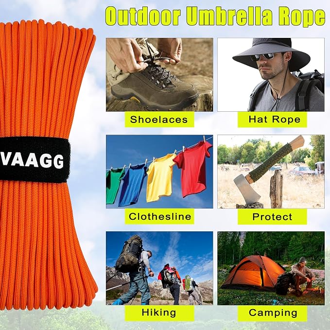 VVAAGG 1000 Orange Paracord100FT Utility Parachute Cord 4mm Nylon String12 - Image 5