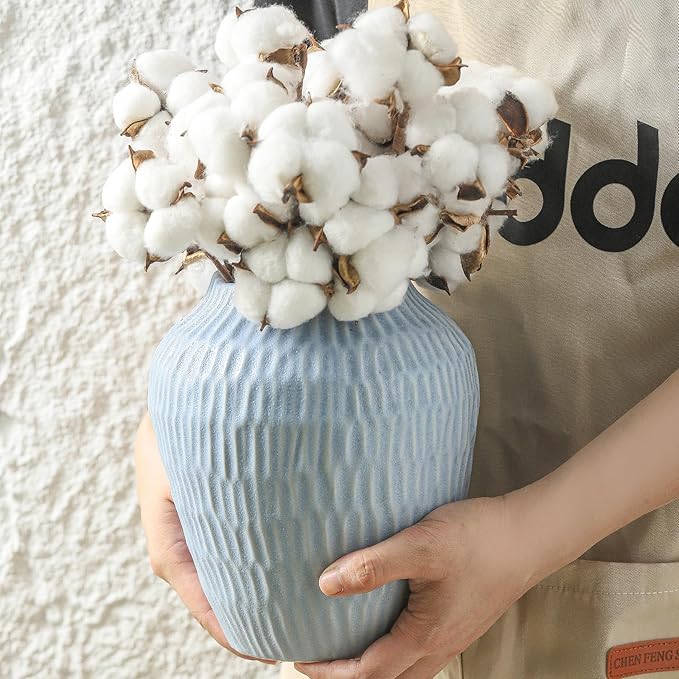 Ceramic Vase for Home Decor,7.8 Inch Flower Vases，Decorative Blue Vase for Pampas Grass，Modern Art Texture Vases for Home Entryway Living Room Dining Table Farmhouse Office Decor-Mat Blue
