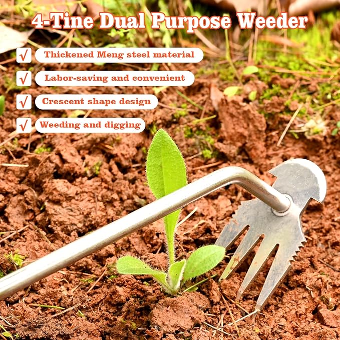 Weed Removal Tool，Portable Garden Weeder Tool，2024 New Manganese Steel Weed Puller Tool with Rubber Handle for Vegetable Gardening Garden Yard Farm Farm Planting & Uprooting Weeding Tool