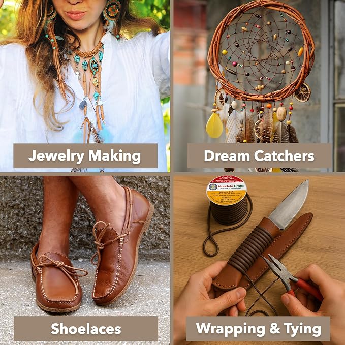 Mandala Crafts Round Genuine Gold Leather Cord - Image 5
