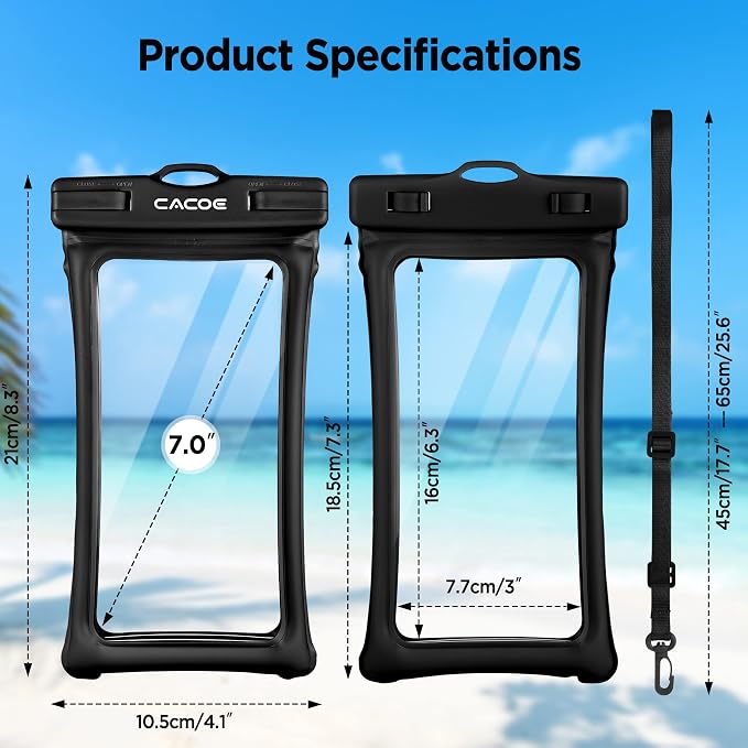 CACOE Floating Universal Waterproof Phone case 2 Pack-Up to 7.0", Phone Pouch - Image 7