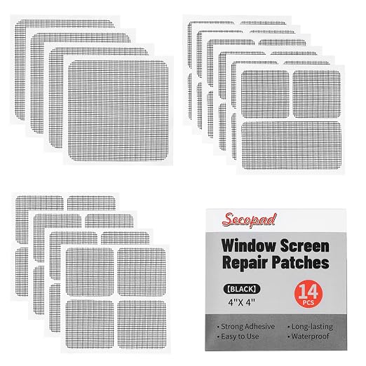 Secopad 14 Sheets Window Screen Patches Repair Kit, Strong Adhesive Fiberglass by Secopad