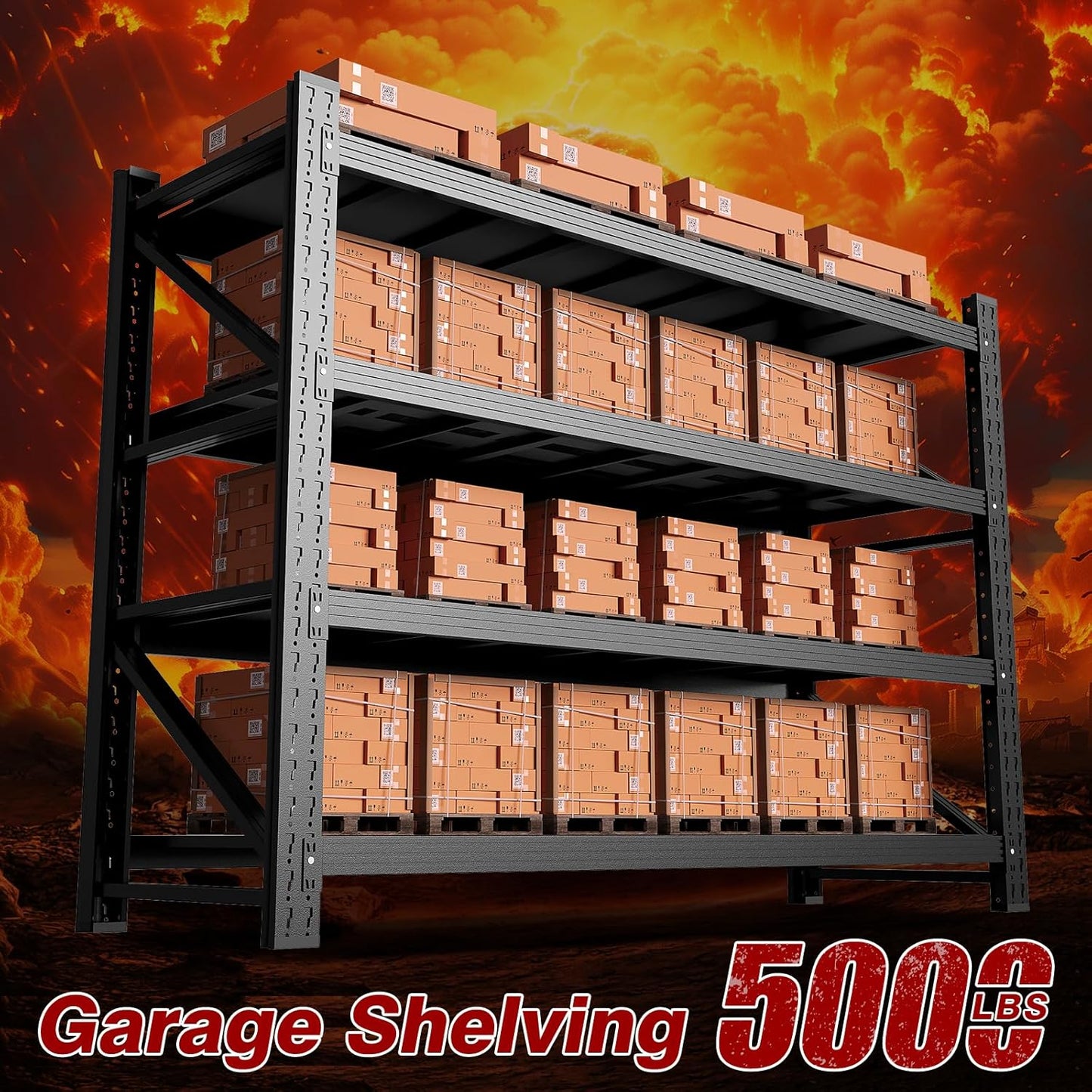 5000LBS Metal Steel Storage Shelves - 60" W Black 4 Tier Heavy Duty Rack Commercial Industrial Shelving with Adjustable Shelf for Basement Garage Warehouse - 60" W x 24" D x 70" H