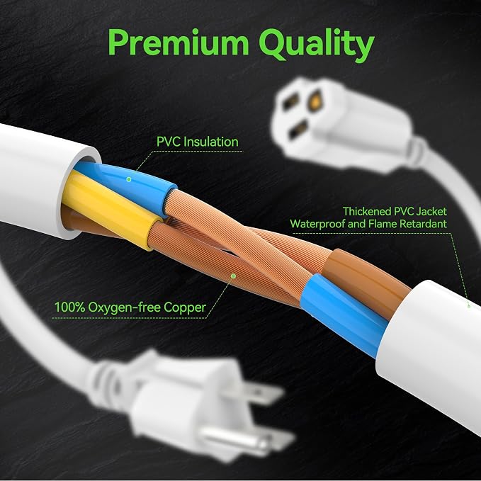 Power Extension Cord 1FT/12Inch, Short 3 Prong Electric Extension Cable Outlet - Image 3