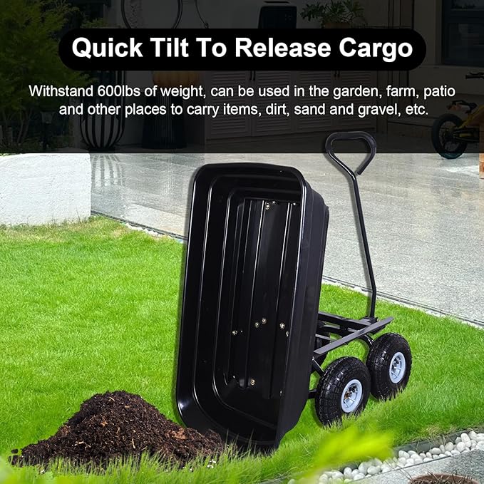 AAIN 600 Lbs Poly Garden Dump Cart,Camping Beach Wagon with 180° Rotating Handle and 10"Pneumatic Tires,Practical Heavy Duty Yard carts and Wagons,Quick Release Utility Wheel Barrow Trolley,Green A078