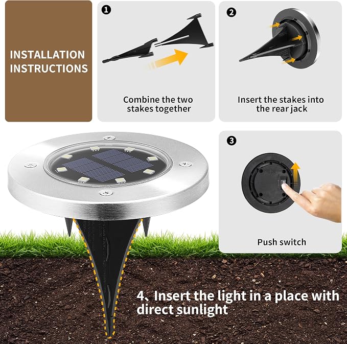 SOLPEX 20 Pack Solar Ground Lights Waterproof, Solar Powered Garden Lights - Image 4